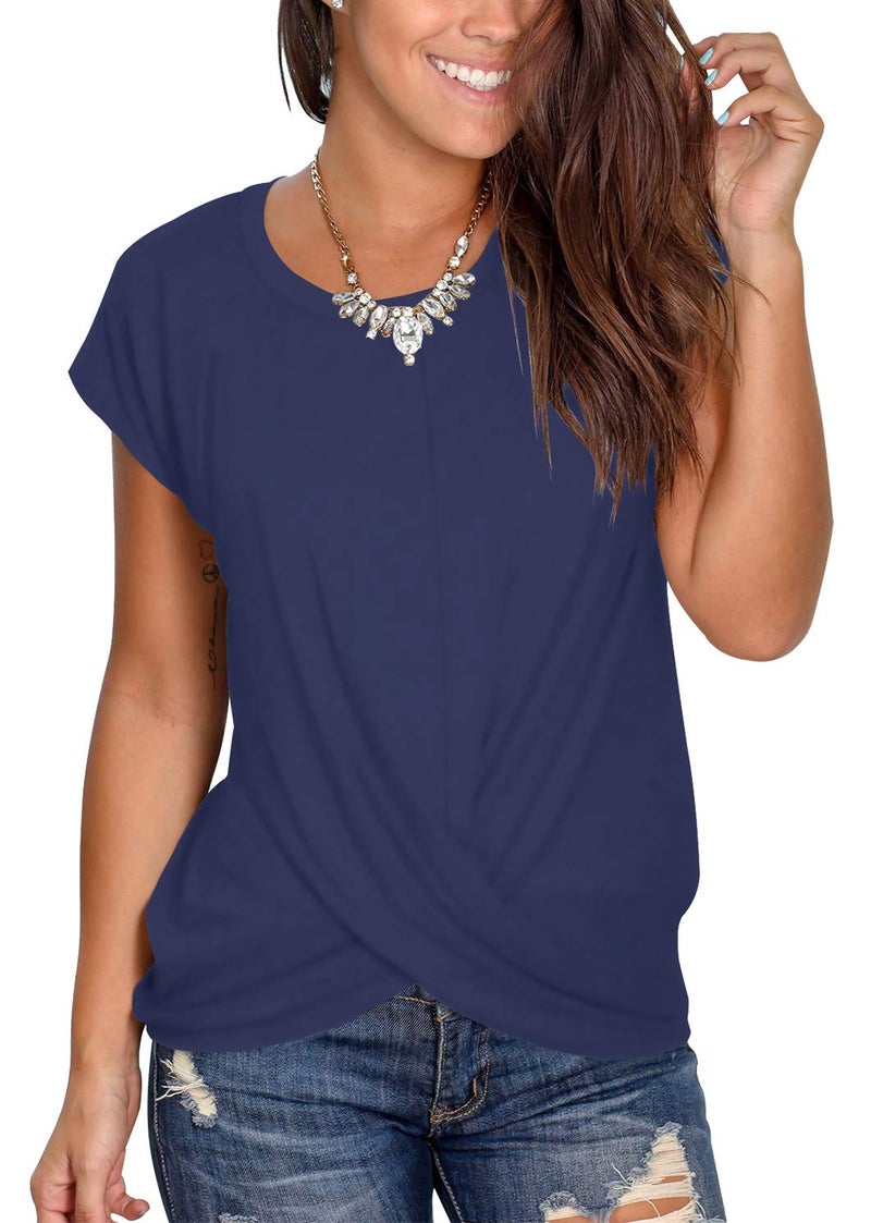Jescakoo Women's Blouse Raglan Short Sleeve T-Shirt Comfy Casual Tops for Ladies Navy S - Image 4